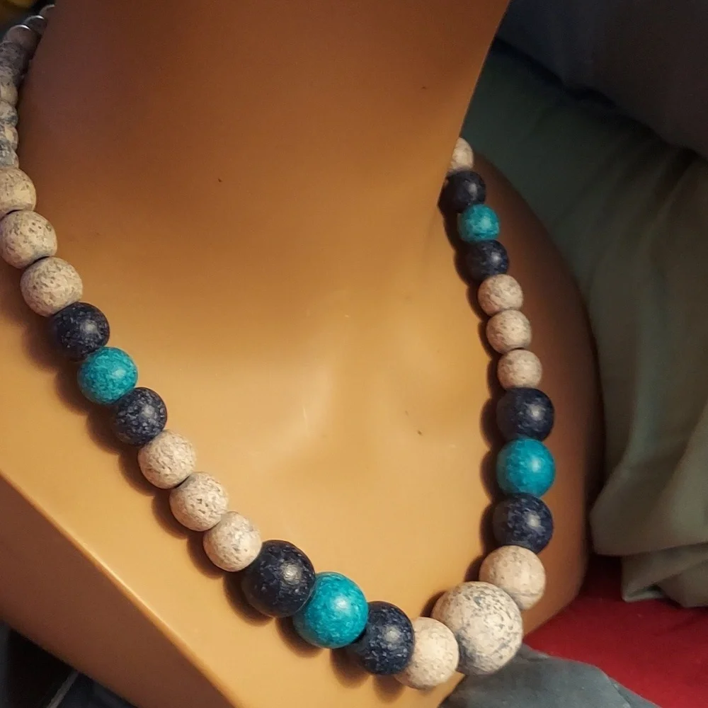 Leros Turquoise Clay Ombre Beaded Boho Necklace Handmade Greece